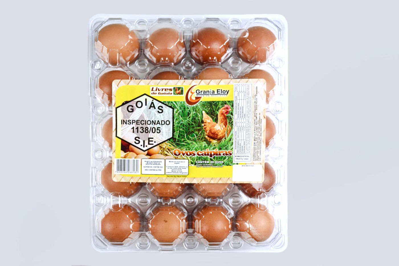 Embalagem de ovos caipiras Ômega 3 com 20 unidades